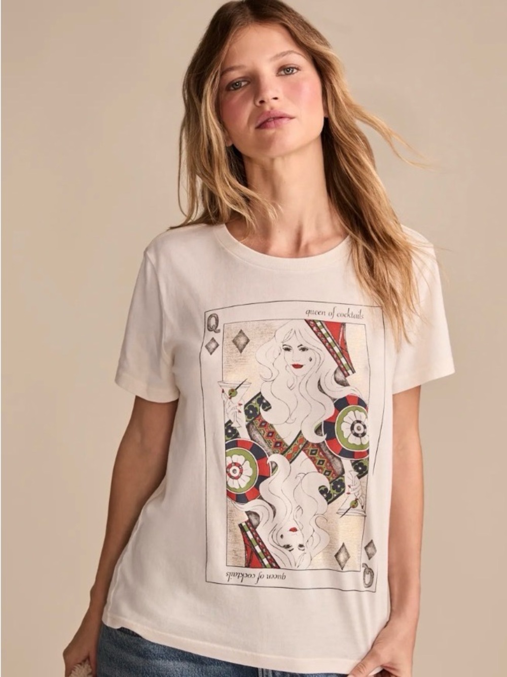 Lucky Brand Cream 'Queen of Cocktails' Graphic Tee